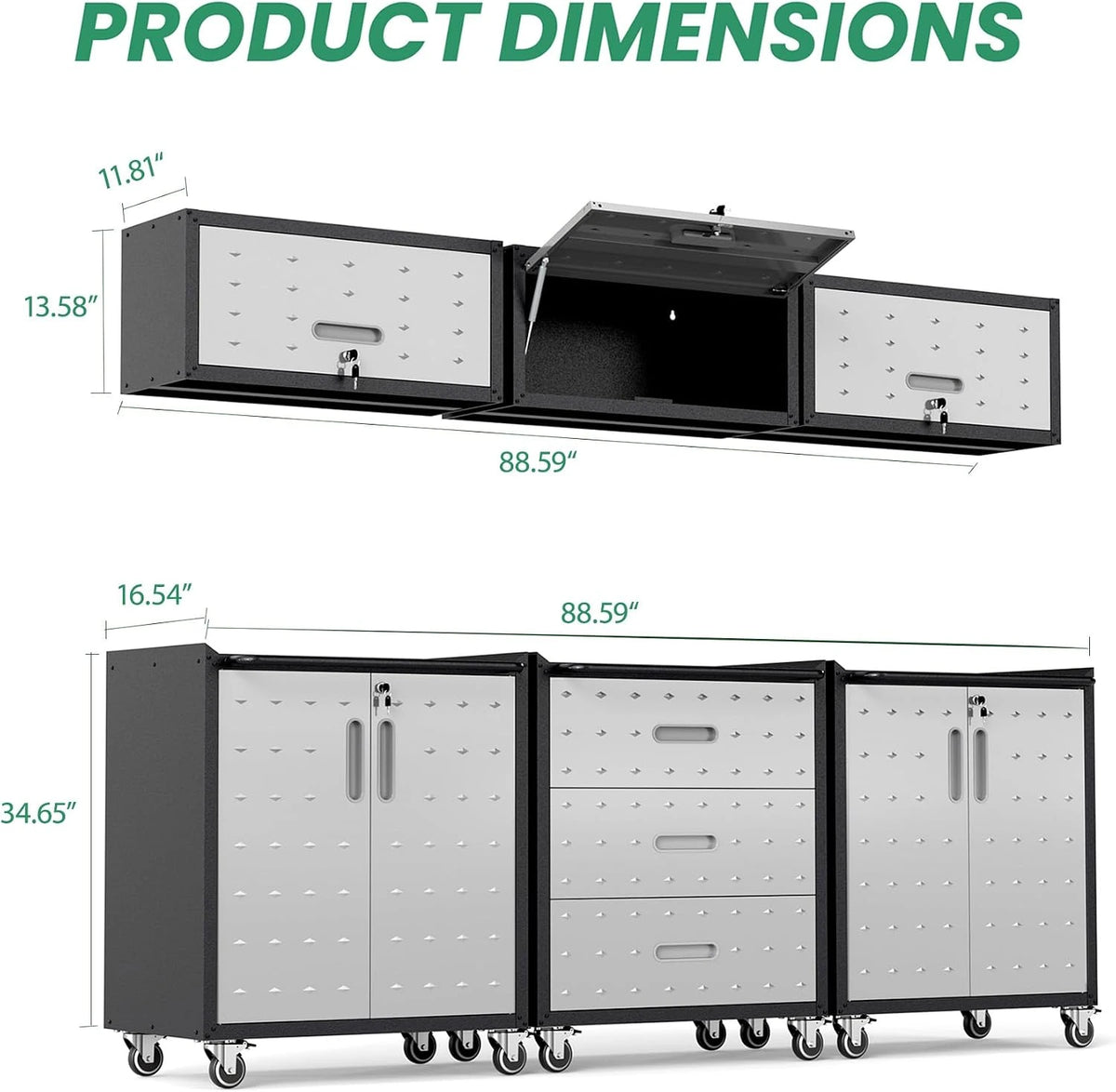 Garage Cabinet System | Heavy Duty Steel All-In-One Modular Garage Cabinet Set for Ultimate Workshop Organization | Easy Assembly Garage Storage Cabinets & Tool Bench — product view 3