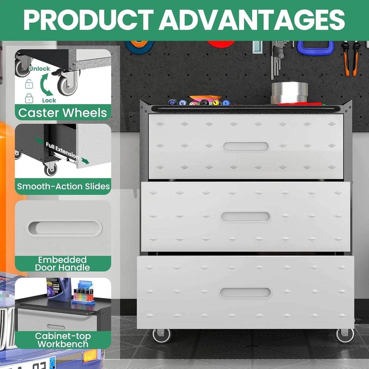Garage Cabinet System | Heavy Duty Steel All-In-One Modular Garage Cabinet Set for Ultimate Workshop Organization | Easy Assembly Garage Storage Cabinets & Tool Bench — product view 7