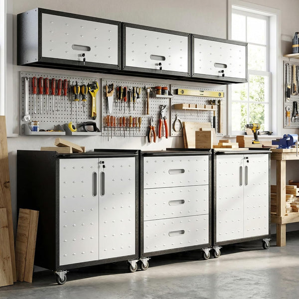 Heavy Duty Steel Modular Garage Cabinet Set with Tool Bench