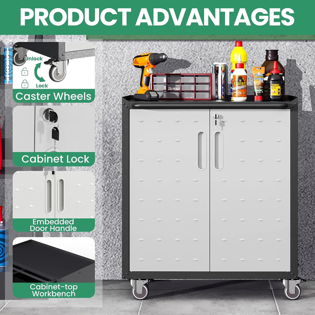 Garage Cabinet System | Heavy Duty Steel All-In-One Modular Garage Cabinet Set for Ultimate Workshop Organization | Easy Assembly Garage Storage Cabinets & Tool Bench — product view 6