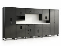 10-Piece Heavy Duty Steel Garage Cabinet System | All-In-One Modular Garage Cabinet Set for Ultimate Workshop Organization | Easy Assembly Garage Storage Cabinets & Tool Bench (Black) — Studio Shot