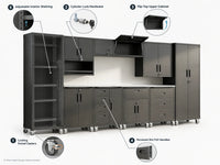 10-Piece Heavy Duty Steel Garage Cabinet System | All-In-One Modular Garage Cabinet Set for Ultimate Workshop Organization | Easy Assembly Garage Storage Cabinets & Tool Bench (Black) — How It Works