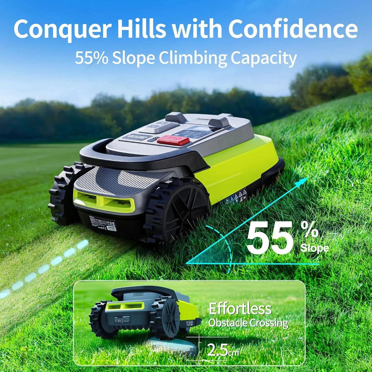 Robot Lawn Mower, RTK+AI Vision Robot Mower for Accurate Navigation & Obstacle Avoidance, No Perimeter Wire, Smart APP Control, Automatic Grass Cutting for Large Lawns, 55% Slopes, 52Db Quiet — product view 5