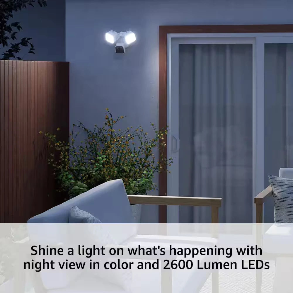Wired Floodlight Camera - Smart Security Camera, 2600 Lumens, HD Works with Alexa - 1 Camera (White) — product view 2